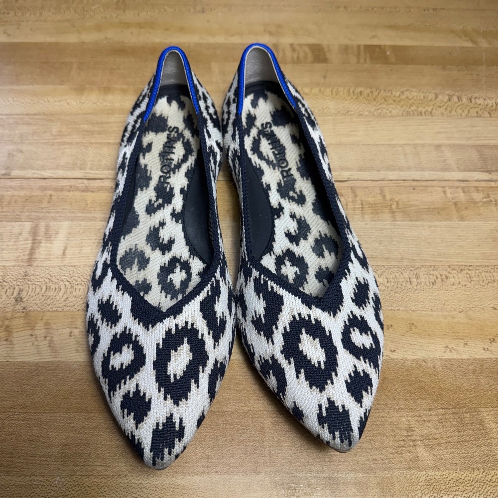 Rothys The Point II Leopard Animal Print Knit Flats Shoes Womens 7.5 - Picture 2 of 6